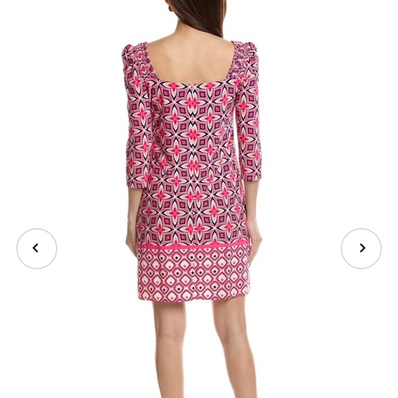 Eliza J Womens Geometric Print Mini Shift Dress Pink Retro Lined Zip NEW Size 14 - Picture 3 of 16